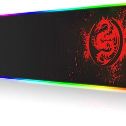 SPEED RGB Gaming Mouse Pad, Soft Glowing 14 LED Modes, Gaming Desk Keyboard Pad, Mouse Mat, Non-Slip Rubber Base - 78x30 cm - Red Dragon image 1