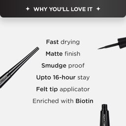 bella vita organic BELLAVITA Intense Drama Waterproof Smudge Proof Eyeliner 3.5ml, Black, Matte Finish, Fast-Drying, Felt Tip Applicator, Enriched with Biotin image 3