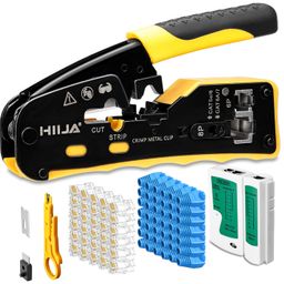 Hiija RJ45 Crimp Tool Kit Pass Through Ethernet Crimper Kit All-in-one Ratcheting Modular Data Cable Crimper Kit image 1