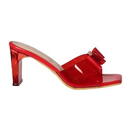 footstreet Women Transparent Block Heels Slip On Mules (RED, numeric_5) image 2