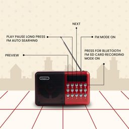 fire turtle Pocket Blast FM Radio with Bluetooth Speaker with Powerful Sound,FM Recording, Antenna, 6w-12 Hours (USB Charging) and Number Pad (AUX, SD Card, USB Input) (Red, 2.0 Channel) (FM RED_615) image 2