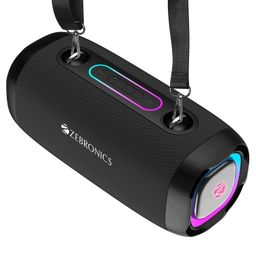 ZEBRONICS Sound Feast 85, Portable Bluetooth Speaker, 20 Watts, Upto 9 Hours Playback, Dual Passive Radiator, BTv5.3 | TWS | USB, RGB LED, Call Function, Carry Strap, Deep Bass (Black) image 1