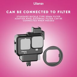 hiffin Ulanzi G9-4 Go Pro 9, 10, 11 Plastic Camera Cage with 2 Cold Shoe Mount for Mic and Led Light, Protective Frame with 52mm Filter Adapter, Lens Cap, Compatible with Tripod Selfie Stick image 2