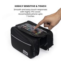 Yumin Polyester Bicycle Double Sided Handlebar Front Frame/Tube Bag with Waterproof Touch Screen Bicycle Pouch Mobile Phone Holder, Cycle Accessories, Black image 3
