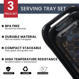 Kuber Industries Durable 3 Tray Set for Serving Snacks with Handles | Multi-Use Nashta Plate & Kitchen’s Tea Tray | Perfect for Hosting Guests at Home & Hotels | Hexagon Print - Black image 5