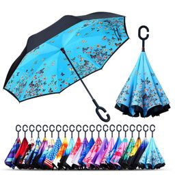 primefair Double Layer Inverted Reversible Windproof Upside Down Umbrellas with C-Shaped Handle for Women and Men image 1