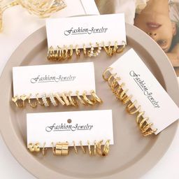 shining diva fashion 24 pairs Combo Celebrity Inspired Trendy Latest Stylish Gold Plated Geometric Twist Pearl Hoop Dangle Earrings for Women and Girls image 5