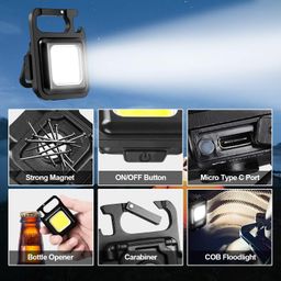 ASSEMBLEE Rechargeable Keychain Mini Flashlight with 4 Light Modes,Ultralight Portable Pocket Light with Folding Bracket Bottle Opener and Magnet Base for Camping Walking image 5