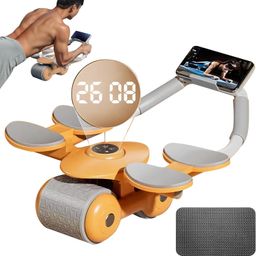 OBIXO Auto Rebound Ab Roller Automatic Abdominal Rolling Wheel 4 Elbow Pads Abs Exercise Roller Machine with Timer Elbow Support Abdominal Exercise Equipment for Men and Women (Assorted Multicolor) image 1