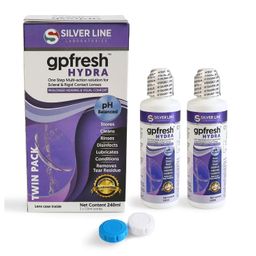 Silver Line Laboratories GP Fresh Hydra One step multi-action lenses solution for eyes, Ideal for Scleral & Rigid Contact Lenses, Multi-Purpose Lens solution Twin Pack (120 ML x 2 Bottles) image 1