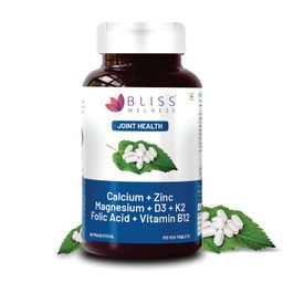 bliss welness Calcium Magnesium Zinc Vitamin D3 K2 & B12 Folic Acid | Joint Support Bone Strength Pain Relief Ortho Care | For Men & Women Health Supplement - 120 Vegetarian Tablets. image 1