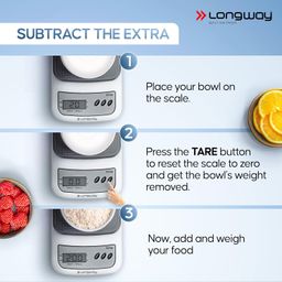 Longway LWKWS01 Multipurpose Portable Digital Kitchen Weighing Scale |Weight Machine With Back Light LCD Display |2 Year Warranty (10 kg, Gray) image 5
