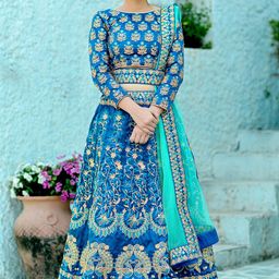 divine international trading co Women's Silk Net Semi-Stitched Lehenga Choli With Dupatta (Khushbu-Rasam1K-1023_Turquoise_Free Size) image 2