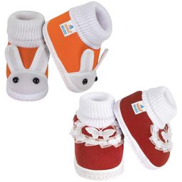 neska moda Unisex-Baby Set Of 2 Pair Baby Booties For 6 To 12 Months (Maroon,Orange), 6-12 Months image 3