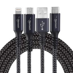 Nextech 3 in 1 USB Fast Charging Cable | Type C, Lightning, Micro USB Connectors | Fast Charging & Data Sync | Compatible with iPhone, iPad, Android & Type-C Phones | Durable & Tangle-Free image 1