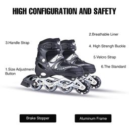Dillard's Adjustable Inline Skates, Black and White, LED Light-up Wheels, Size Adjustable Roller Blades for Sports and Recreation Random Colors image 4