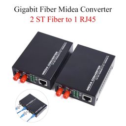 Hanutech Ethernet to Fiber Optic Media Converter 10/100/1000M Single Mode Multimode UPC/APC 2 ST-Port to 1 RJ45 (1 Pcs) image 5