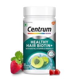 Centrum Healthy Hair Biotin+ | 30 Gummies for Men & Women | 100% RDA of Biotin, Amla, Vitamins & Minerals | World's #1 Multivitamin Brand | 100% Veg image 1