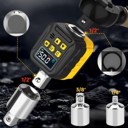 YIYEIE 1/2" Digital Torque Adapter, 7.4-147.5 Ft-lb/10-200 Nm, Color LCD, Digital Torque Wrench Adapter with ±2% Accuracy, Torque Wrench Calibration Tool with 3/8'' & 1/4'' Adapters for Car image 3