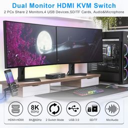 arkidyn plus 4K120Hz HDMI KVM Switch 2 Monitors 2 Computers 8K USB 3.0 KVM Switches for 2 Computers Share Dual Monitor and 4 USB Devices Support Extended/Copy Mode with DC 12V/1A&Wired Controller image 4