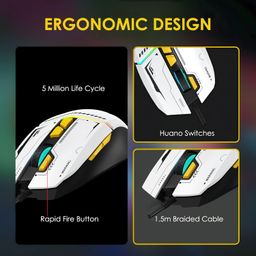 Ant Ghost 50 Plug and Play RGB 8 Programable Buttons High End 12800 DPI 1000hz Pooling Rate Optical Ergonomic Wired Gaming Mouse Latest Inbuilt Software Huano Switches -White image 5
