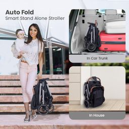 R for Rabbit Street Smart Auto Fold Stylish Newborn Baby Stroller| Aluminum Frame Pram with One Click Fold |Travel Friendly Cabin Trolley Stroller for 0-3 Years ||(Pure Black) image 2