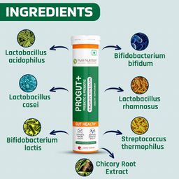 pure nutrition natural treasures Pure Nutrition Progut+, 15 Effervescent Tablets – 18 Billion CFU | Prebiotic & Probiotic Supplement for Gut Health, Digestion & Immunity | Relief from Acidity, Bloating & Heartburn - Apple Flavour image 3