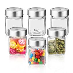 Treo By Milton Cube Storage Glass Jar, Set of 6, 180 ml Each, Transparent, BPA Free, Storage Jar, Kitchen Organizer Modular, Multipurpose Cookies Jar image 1