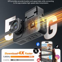 wolfbox X5 3 Channel 4K Dash Cam, STARVIS 2 IMX678,4K+2.5K+1080P Front and Rear Inside Triple Car Camera, Included 128GB Card, Voice Control, 5.8GHz WiFi GPS, Touch Screen, Support 512GB Max image 4