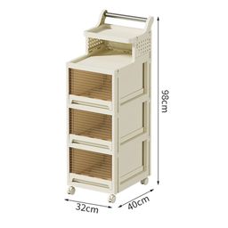 Kuber Industries Multipurpose Trolley Storage Organiser | 2 Layer Shelf with 3 Drawers | Trolley with Wheels for Kitchen Accessories| Large Capacity, Easy installation, Space Saving | 2123 | White image 3