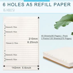 Colacoo A5 Loose Leaf Paper - 135 Sheets, 270 Pages, Lined, Blank & Grid Paper Refill for 6 Ring Binder Notebook Planner image 2