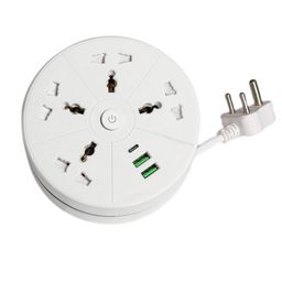 EMBOX Rotary Extension Board with USB C USB A Extension Board with Switches Universal Sockets LED Indicator-5 mtr Extension Cord, Multi Plug Socket with Safety Shutter(4 Sockets + 3USB Retractable) image 4