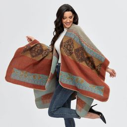 misstyle Women's Color Block Warm Shawl Wrap Cape Poncho Open Front Long Winter Sweater Coat image 3