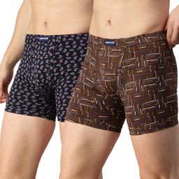 lux cozi Men's 100% Cotton Printed Inner Elastic Long Trunk | Printed Long Trunk for Men | Color and Print May Vary | Long Trunk for Men Pack of 2 image 1