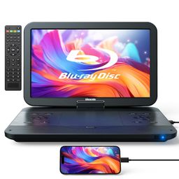 gonavidio 17.6" Portable Blu Ray DVD Player with 15.4" Screen, HDMI Input/Output, Sync Screen, 5 Hours Playing Time, 1080P MP4 MKV Video, Surround Audio, USB SD image 1