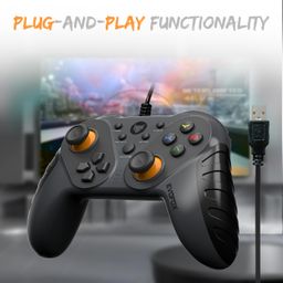 EvoFox Elite Ops Wired Gaming Controller for PC, Android TV and PS3 with 2.4m Long Cable | Dual Vibration Rumble Motors | Zero Lag Connectivity with Plug and Play functionality |2.4m Long Cable, X-Input & D-Input | Black image 5