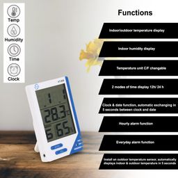 Dgarys Digital Thermometer With Humidity Indicator, Clock | Durable & Highly Accurate With Large Lcd Display, Indoor & Outdoor Temperature Display For Home Office Kt-908 Aceteq image 3
