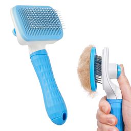 Amazon Basics Self Cleaning Slicker Pet Grooming Brush | Pet Cleaning Tool Suitable for All Pets | Rectangular Shape image 1