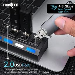 Frontech 2.0 USB Hub with 4 Port | Switches & LED Indicators | Extra Power Support|480 Mbps Speed - Each Port|Fuse Protection for PC, USB Flash Drives (NC-0033, Black) image 5