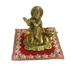 HEMDEV Decorative Velvet Puja Aasan Mat with Stone Border, 10 x 10 cm, Set of 4, Multicolour, Best for laddu Gopal, bal Krishna, matarani, Devi and Ganapati (Red) image 3