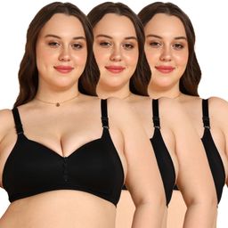komli Lightly Padded Everyday Minimiser Bra | Full Coverage | Wire-Free Support | Adjustable Straps | Hook & Eye Closure | Plus Size Fit (Pack of 3) image 1