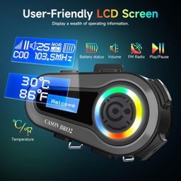 Cason FM Radio Helmet Bluetooth Device, with LCD Screen & 6 EQ Sound, Bluetooth for Helmet,Headphone with FM Radio/AI Voice Assistant/IP67 Waterproof,Helmet Bluetooth Set for All Helmets image 2
