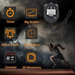 Amble Stopwatch, Countdown Timer and Stopwatch Record 20 Memories Lap Split Time with Tally Counter and Calendar Clock with Alarm for Sports Coaches and Referees image 2