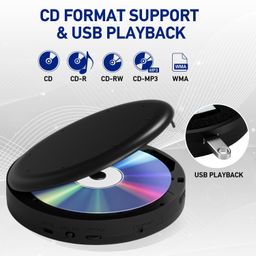 M-Amazup CD Player Portable, Rechargeable Portable CD Player with Dual Speakers and Anti Skip,CD,Dual Bluetooth,FM Transmission,USB,AUX,LCD Display,Backlit Button,Repeat,10 Speeds,Fabric Black image 3