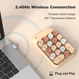 mowux Wireless Number Pads, Cute Colorful Numeric Keypad Numpad Portable 2.4 GHz Financial Accounting Number Keyboard Extensions, 10 Key Number Numpad for Laptop Desktop, PC (Milk Tea Colorful) image 2