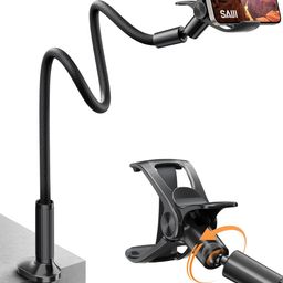 SAIJI Tabletop Cell Phone Holder, Flexible Long Arm Gooseneck Mount Stand, 360 Adjustable Ball Head Lazy Bracket Clamp for iPhone 11 Pro Max XR SE 8 Plus, Overall Length 37.4In (Black) image 1