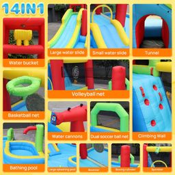 joistoon Inflatable Water Slides Park, Large Water Castle for Kids Fun Outdoor Jumping Inflatable Bouncers with Extra Large Pool and 2 Slides, 3 Types of Ball Games, Easy to Set Up with Air Blower image 3