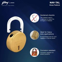 Godrej Locking Solutions and Systems Nav-tal 8 Levers Brass Finish Padlock for Home with 3 Keys (Gold) image 4