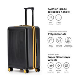 mokobara The Transit Luggage|65L Capacity TSA Lock Silent Ninja Wheels Telescopic Handle Polycarbonate Hardshell|Ideal for Travel & Weekend Getaways (Black 2.0 Check-in Medium) image 3