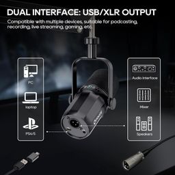 FDUCE SL40+ Dynamic Podcast Microphone,USB/XLR Microphone kit for podcasting,Gaming&Streaming,Boom Arm Stand Dynamic Mic,Built-in Headphone Output,Mute Button,gain Button image 4